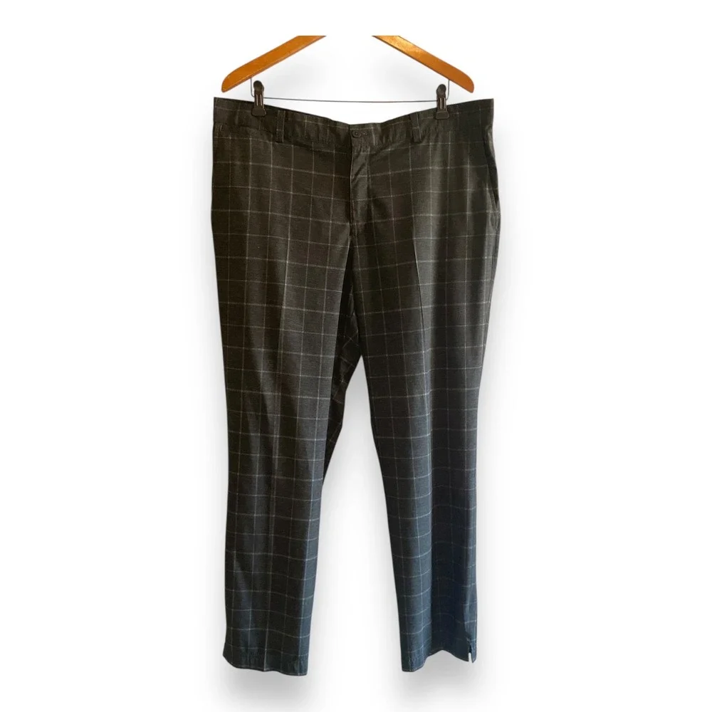 Nike Golf Tour Performance Dri-FIT Grey Windowpane Plaid Pants Mens 38x32